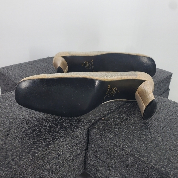 Nina Heel Pumps Wedding Shoes Size 7M Vintage WOMENS Gold Sparkle Mesh - Picture 12 of 13